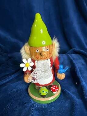 World Market 2011 Wooden Gnome Nutcracker with Flower and Bird